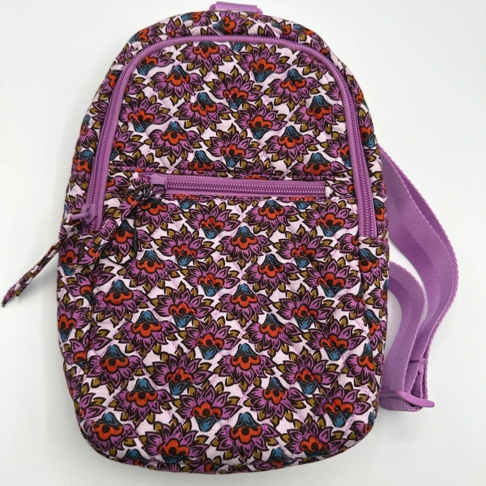 Vera Bradley Small Sling Backpack Purple Floral‎ Quilted Cotton Bag Cottagecore